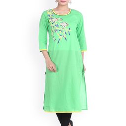 Geroo Jaipur Green Embroidered Straight Cotton Sustainable Kurta-21