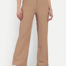 Broadstar Beige Cotton Straight Fit High Rise Trousers-image-94