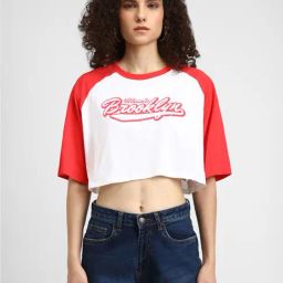 Forever 21 White & Red Cotton Graphic Print Crop Top-image-74