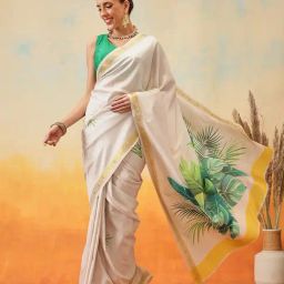 Silk Land Onam Special Printed Silk Ready To Wear Kasauv Saree-picture-21