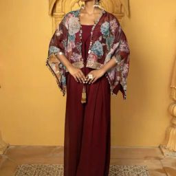 Monk and Mei Maroon AKS Aaina Maroon Jumpsuit And Cape-picture-10