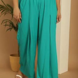 The Rebelinme Turquoise 100% Rayon Solid Relaxed Fit Casualtrousers-picture-37