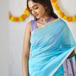 VILLE FASHION Floral Woven Design Zari Kota Saree-image-86