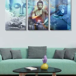 999Store Blue Buddha Art 3 Frame Canvas Paintings-25