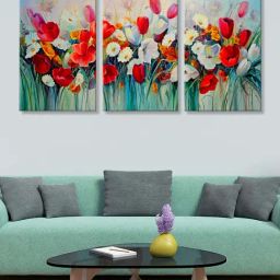 999Store Red & Green Floral Tree Art 3 Frame Canvas Paintings-42