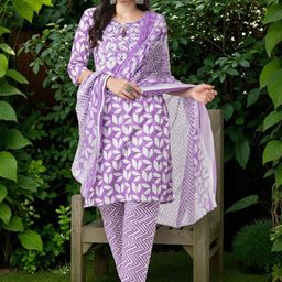 FASHOR Ethnic Motifs Printed Mirror Work Round Neck Straight Kurta With Trousers & Dupatta-43