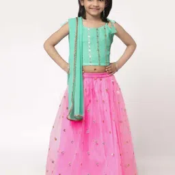 studiorasa Kids Pink & Green Sequence Lehenga Cholis-image-81