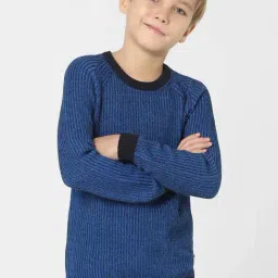 Jack & Jones Junior Blue & Black Printed Full Sleeves Sweater-image-61