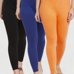 Gracit Black & Blue Mid Rise Leggings - Pack Of 3-image-68