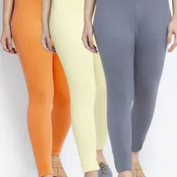 Gracit Grey & Cream Mid Rise Leggings - Pack Of 3-image-64