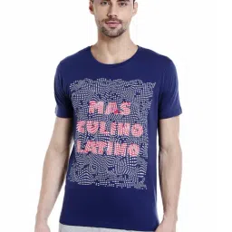 Masculino Latino Navy Blue Cotton Regular Fit Printed T-Shirt-picture-46