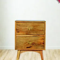 Artisan Furniture Solid Brown Mango Wood Side Table Brass Finish-image-21