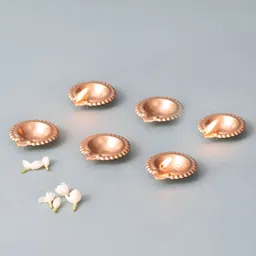 nestroots Gold Plated 6 Pieces Floral Design Diyas-image-84