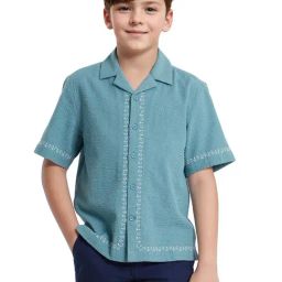 Rare Ones Boys Teal Cotton Embroidery Shirt-image-72