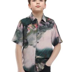 Rare Ones Boys Green Viscose Printed Shirt-image-11