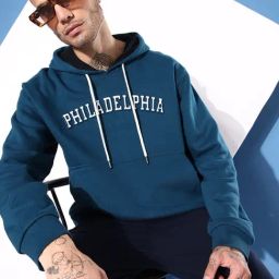 Dillinger Dark Blue Loose Fit Printed Hooded Sweatshirt-image-64