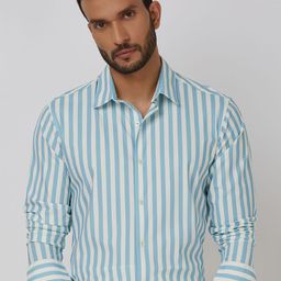 Mufti Men Spread Collar Vertical Striped Slim Fit Casual Shirt-image-46
