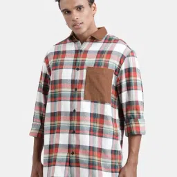 Bene Kleed Brown & White Relaxed Fit Check Cotton Shirt-image-9