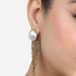 Zaveri Pearls Set of 2 Gold Tone Pearls Contemporary Statement Tassel & Studs Earrings-ZPFK17956 image 3
