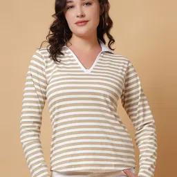 God's Club Women Striped V-Neck T-shirt-picture-29