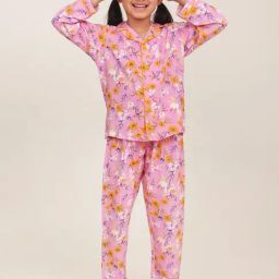 Campana Girls Pink Regular Fit Floral Print Night Suit-picture-29