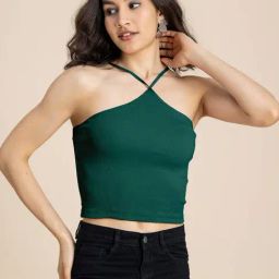 Moomaya Green Slim Fit Crop Top-picture-16