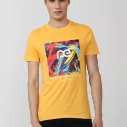 Peter England Yellow Cotton Slim Fit Printed T-Shirt-picture-38