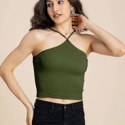 Moomaya Olive Slim Fit Crop Top-picture-13