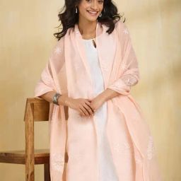 Fabindia Peach Embroidery Dupatta-31