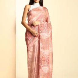navyasa by liva Peach Printed Saree With Unstitched Blouse-picture-11