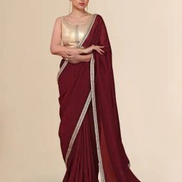 FABMORA Maroon Silk Embellished Sarees with Unstitched Blouse-picture-42