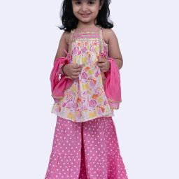 Twisha Girls White & Pink Cotton Regular Fit Printed Suit Set-image-89