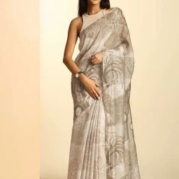 navyasa by liva Green Printed Saree With Unstitched Blouse-picture-37