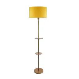 Sanded Edge Double Shelf Gold Color Metal Base Floor Lamp in Yellow Color Oval Shape Shade-picture-5
