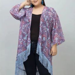 PURYS Purple Printed Plus Size Shrug-31