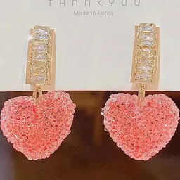 Vembley Women Pink Heart Crystal Earrings-picture-1
