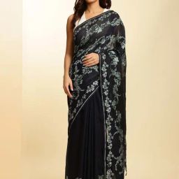 navyasa by liva Black Printed Saree With Unstitched Blouse-picture-46