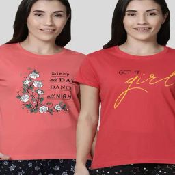 Kryptic Peach & Pink Cotton Graphic Print T-Shirt (Pack Of 2)-image-92