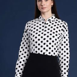 Hancock White & Black Cotton Polka Dot Shirt-image-61