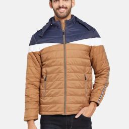 METTLE Tan Regular Fit Colour Block Hooded Jacket-picture-45