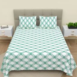 BELLA CASA Printed Blue 220 TC Cotton King Bedsheet with 2 Pillow Covers-image-58