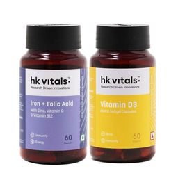 HealthKart HK Vitals Vitamin D3 and Iron Folic Acid 60 caps Combo-3