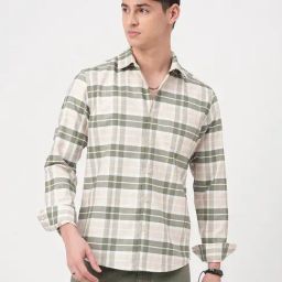 VASTRADO Core Fashion Olive Regular Fit Checks Shirt-image-50