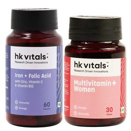 HealthKart HK Vitals Iron + Folic Acid 60 caps and Multivitamin Plus Women  30 tabs Combo-8