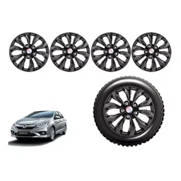 Auto Pearl Blk09_R Press Type Car Wheel Cover with Retention Ring 381 mm(15 Inch) Glossy Black for Honda City i DTec E (Set of 4)-image-39