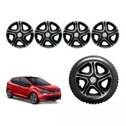 Auto Pearl altBS02_R Press Type Car Wheel Cover with Retention Ring 35.56 cm (14 Inch) Glossy Black, Silver for Tata Altroz XE Petrol (Set of 4)-image-38