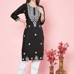 HERE&NOW Women Floral Embroidered Thread Work Kurta-image-97