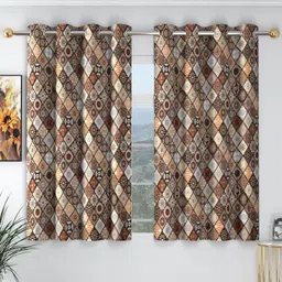 bsb home Brown & Multicoloured Set of 2 Geometric Window Curtain-27
