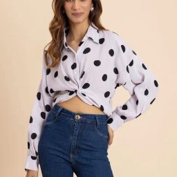 Moomaya White Polka Dot Shirt-image-14