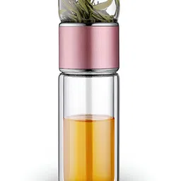 YELONA Transparent & Pink Single Glass Solid Double Wall Vacuum Water Bottle-4